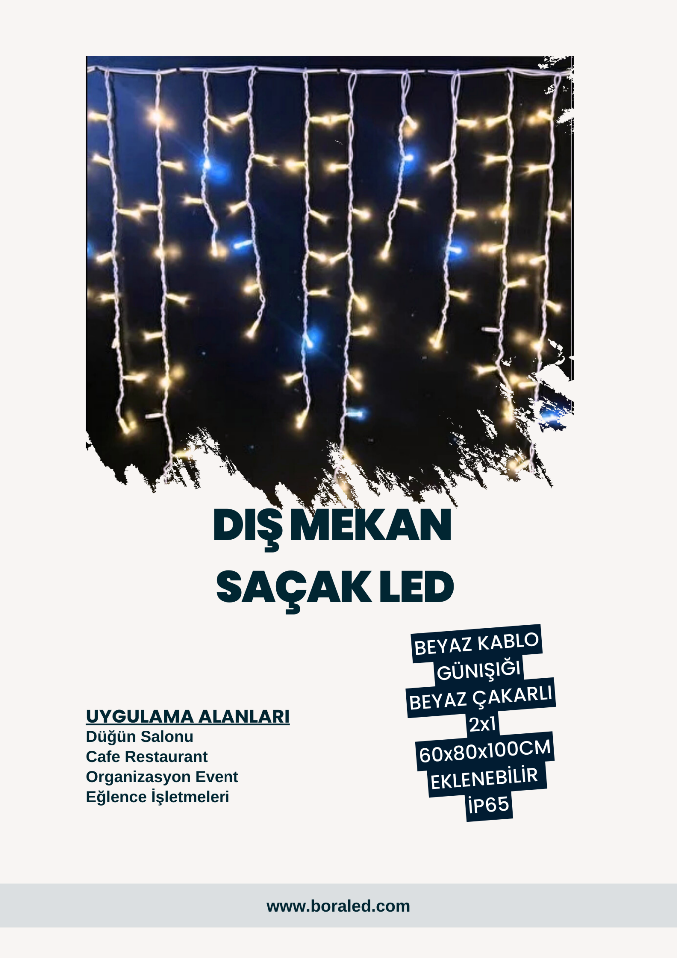 DIŞ MEKAN SAÇAK LED BEYAZ KABLO GÜNIŞIĞI PARILTILI