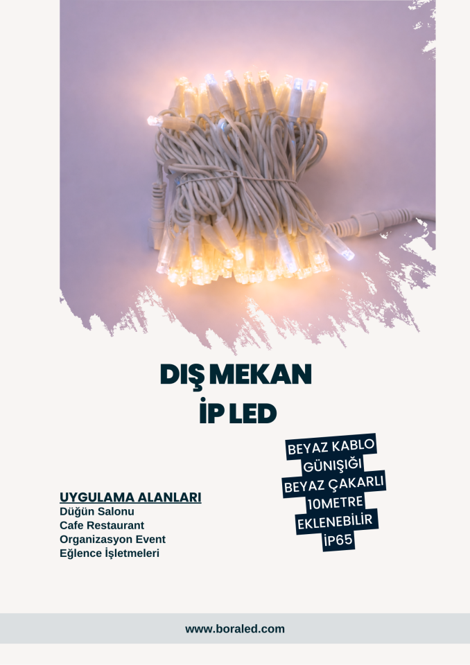 DIŞ MEKAN İP LED BEYAZ KABLO GÜNIŞIĞI BEYAZ PARILTILI
