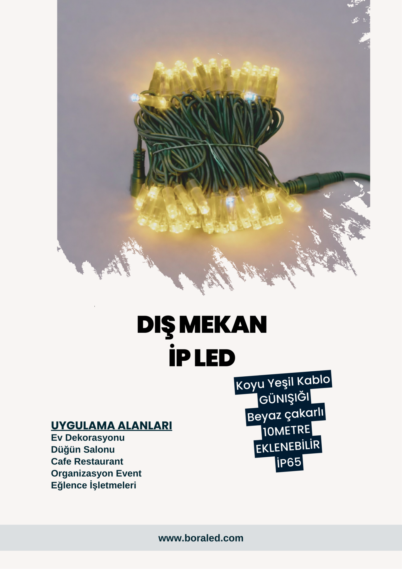 DIŞ MEKAN İP LED YEŞİL KABLO GÜNIŞIĞI BEYAZ PARILTILI