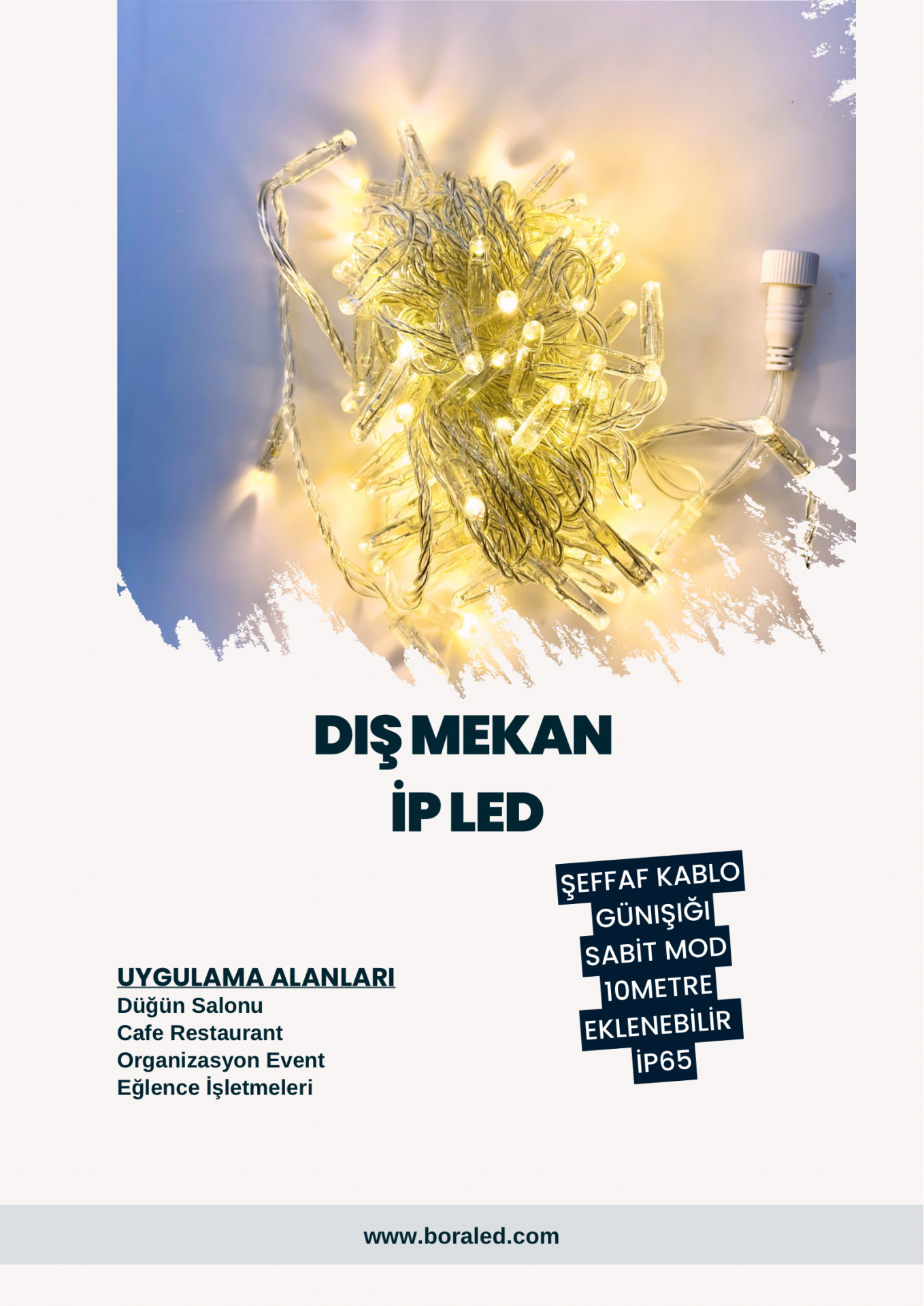 DIŞ MEKAN ŞEFFAF KABLO GÜNIŞIĞI SABİT YANAN