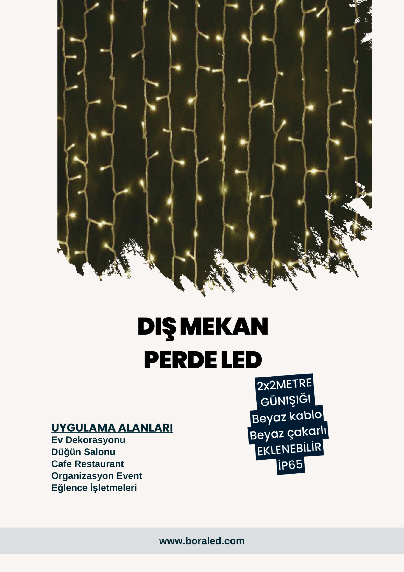 DIŞ MEKAN PERDE LED BEYAZ KABLO GÜNIŞIĞI BEYAZ PARILTILI