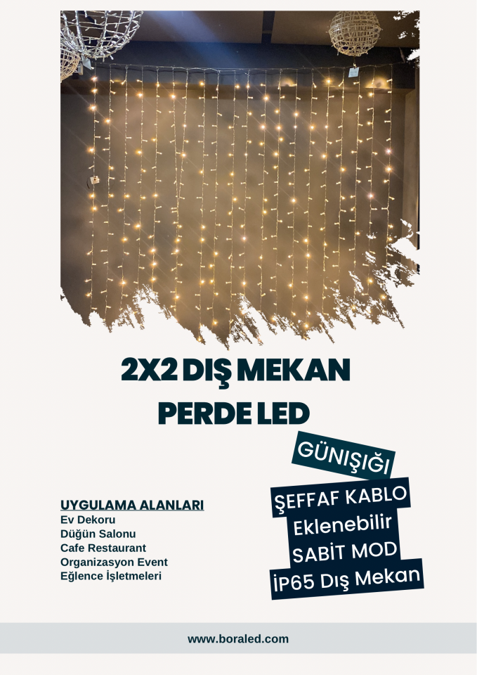 DIŞ MEKAN PERDE LED ŞEFFAF KABLO GÜNIŞIĞI SABİT