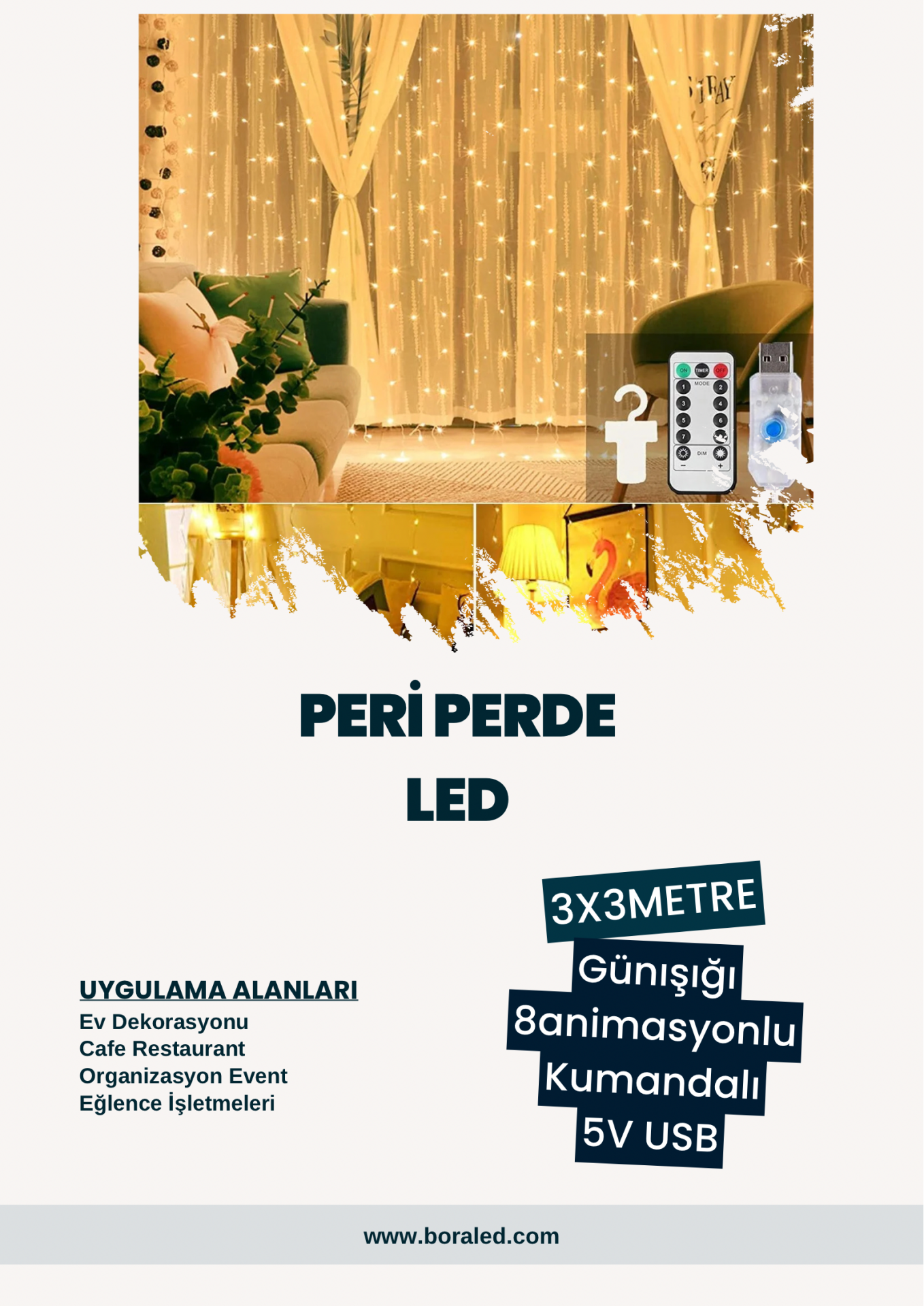 USB GİRİŞLİ PERİ PERDE LED GÜNIŞIĞI