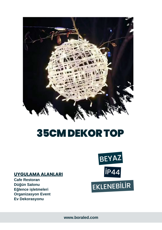 35CM ÇAP TOP LED SÜSLEMELİ BEYAZ