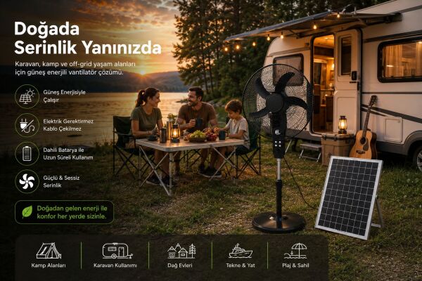 16 İnç Güneş Enerjili Vantilatör / Solar Panelli Şarjlı Fan